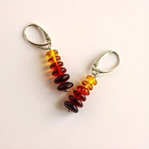 Lithuanian Baltic Amber Rainbow Earrings in Sterling Silver